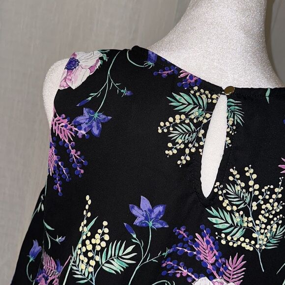Liz Claiborne S Career Black Multicolored Floral Sleeveless Bubble Waist Top - Picture 7 of 10